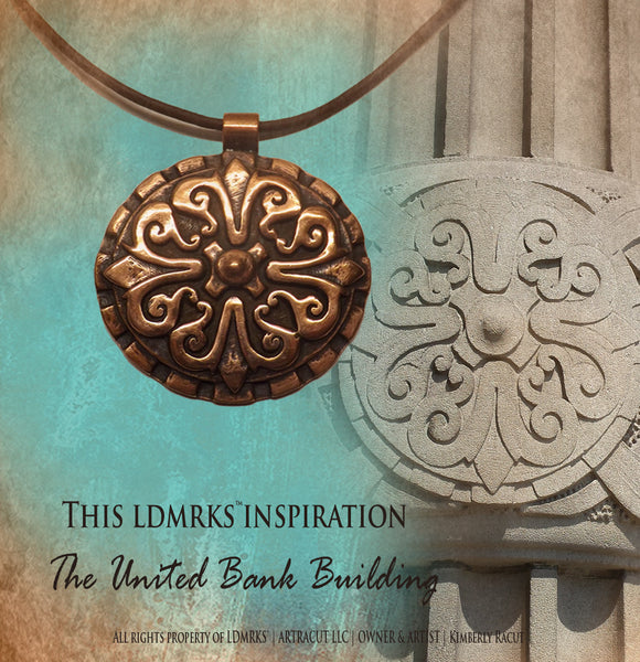 United Bank Building UBN-I with Genuine Natural Grey Leather Cord Necklace