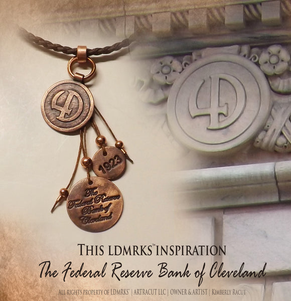 LDMRKS Federal Reserve Bank of Cleveland 4D Copper Pendant with charms - FRBC4DN