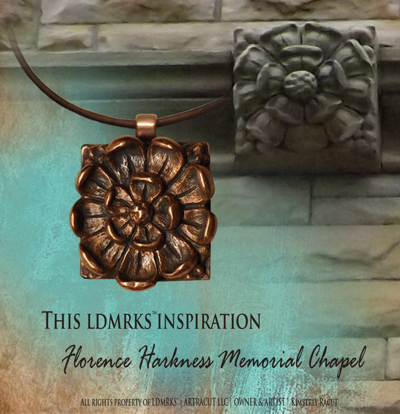 Florence Harkness Memorial Chapel Copper Pendant FHCCP-I with Genuine Natural Grey Leather Cord