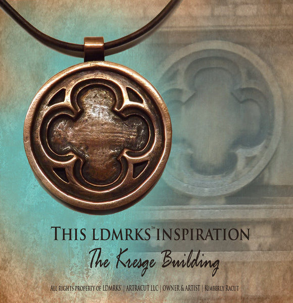 Kresge Building Copper Pendant KBN-I with Genuine Natural Grey Leather Cord Necklace
