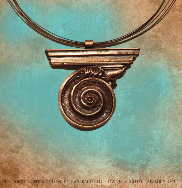 Union Trust Company Copper Pendant UTN-I with Bronze Jewelry Wire Necklace