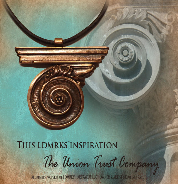 Union Trust Company Copper Pendant UTN-I with Genuine Natural Grey Leather Cord Necklace