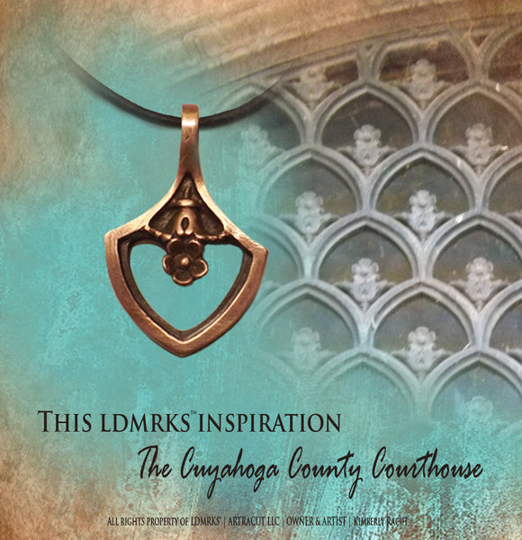 Cuyahoga County Courthouse Copper Pendant Necklace CCCN-I with Natural Grey Leather Cord